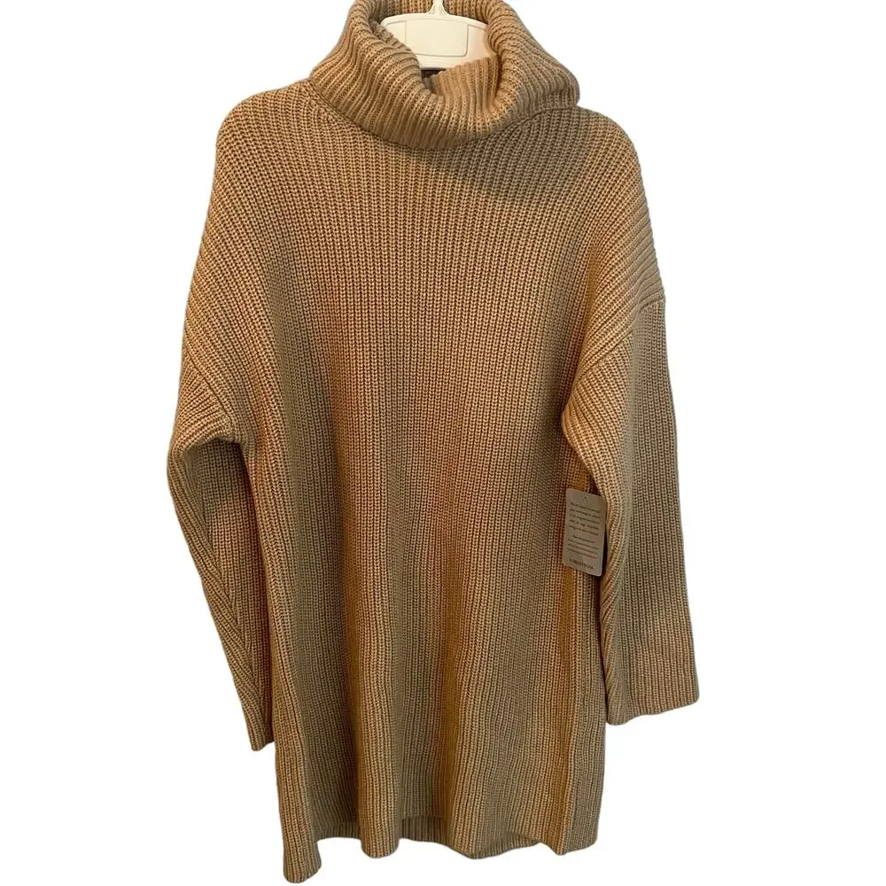 NEW WAYF Turtleneck Sweater Dress Long Sleeves Camel Size XS